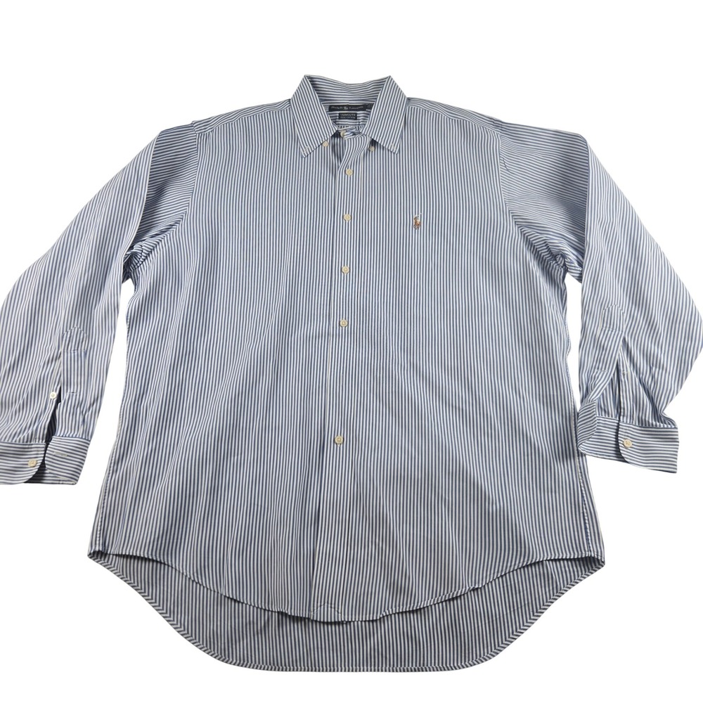 Ralph Lauren Yarmouth Blue White Stripe Button Front Dress Shirt Men's 16.5 34